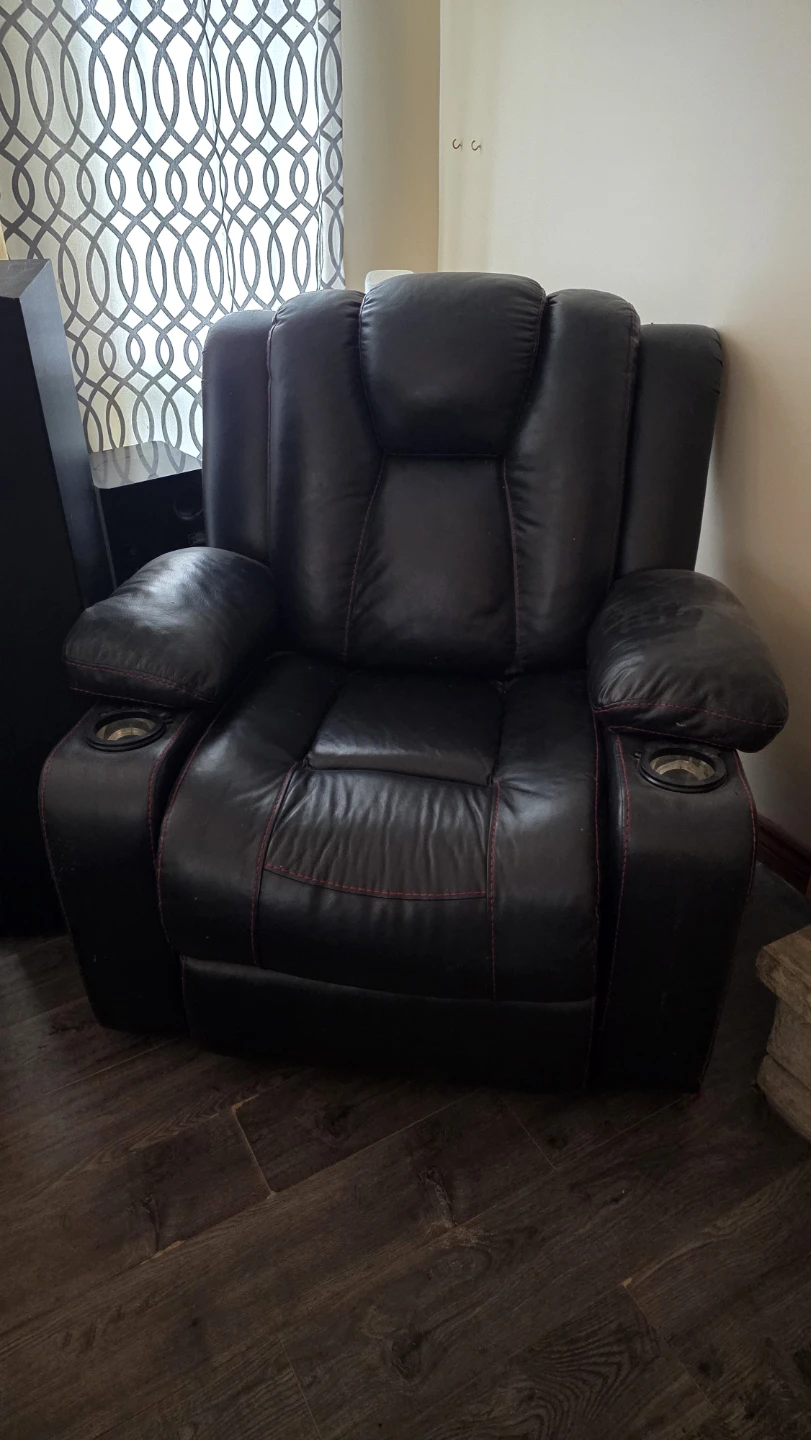 Black Leather Recliner Chair with Cup Holders
