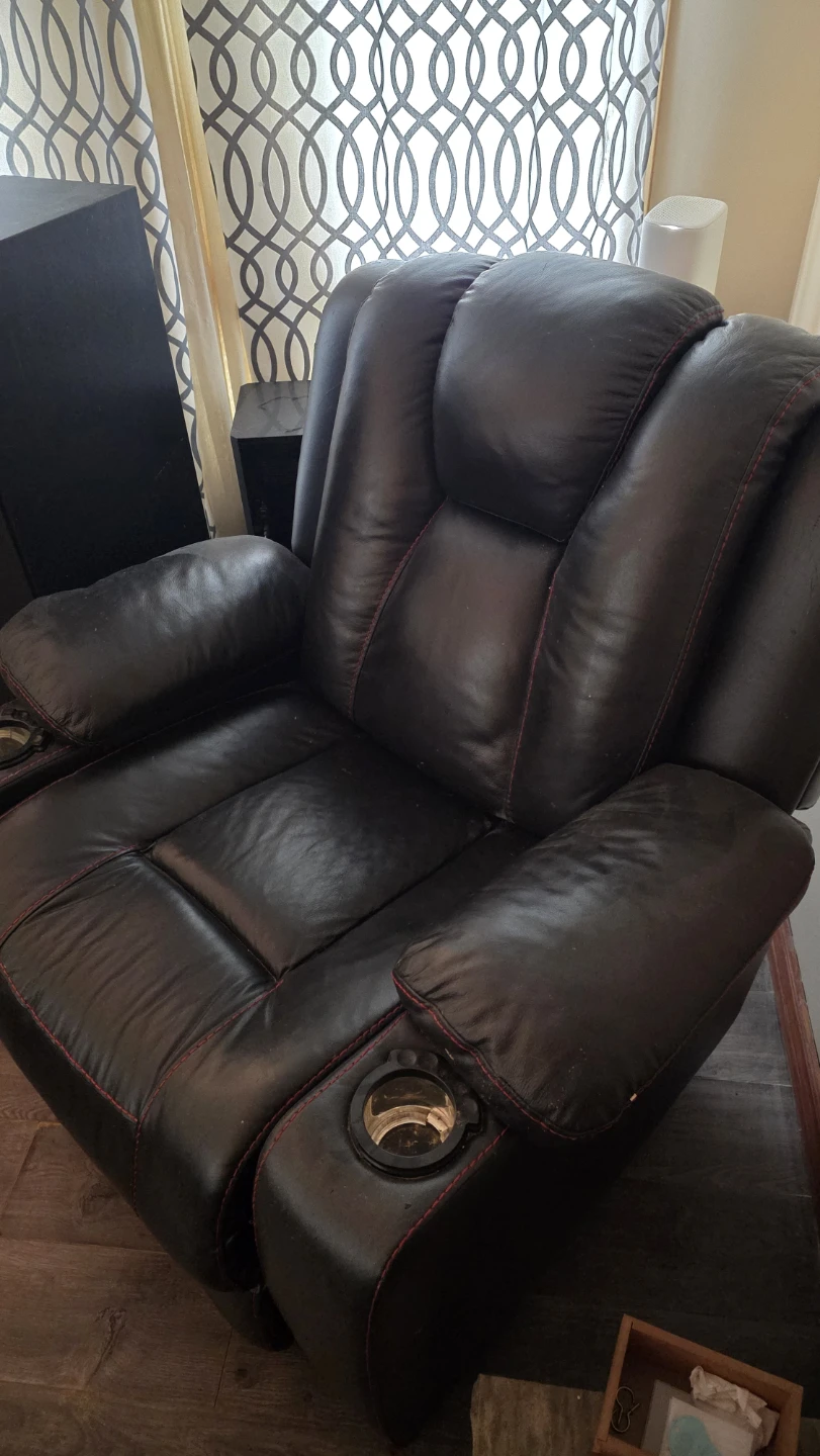 Black Leather Recliner Chair with Cup Holders - photo 2
