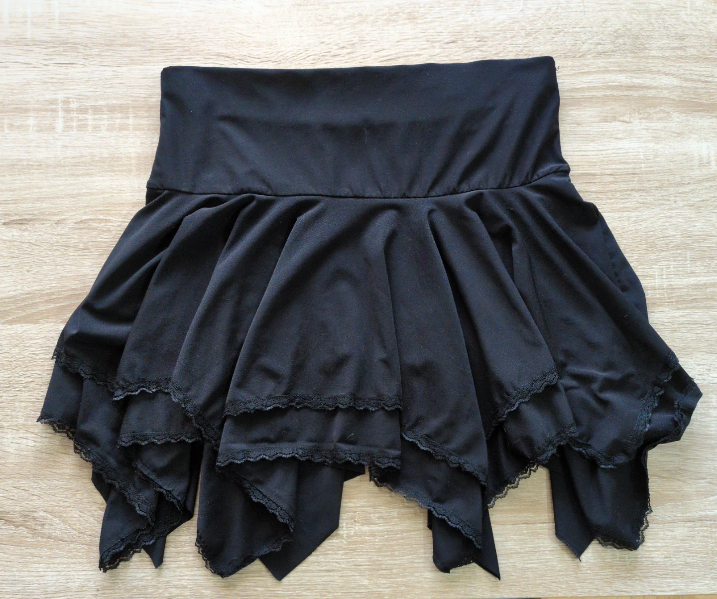 Black Asymmetrical Layered Lace Trim Skirt