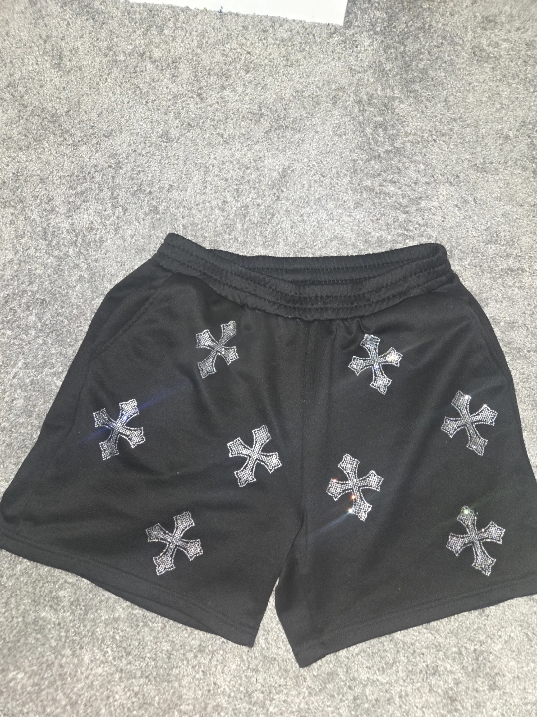 Black Shorts with Rhinestone Crosses