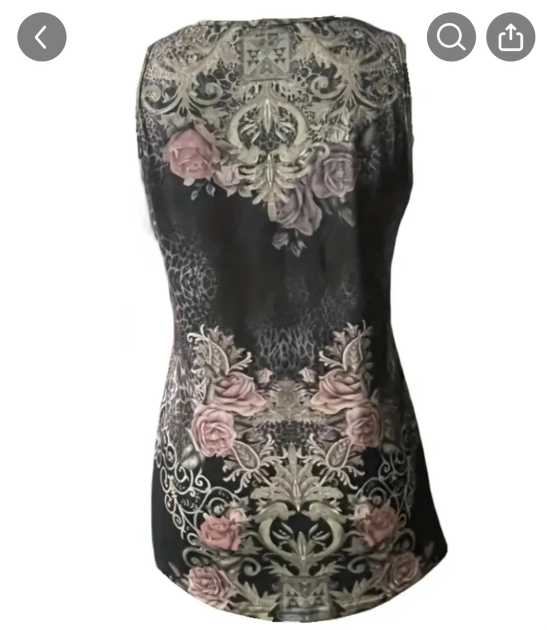Black floral print V-neck tank top - photo 3