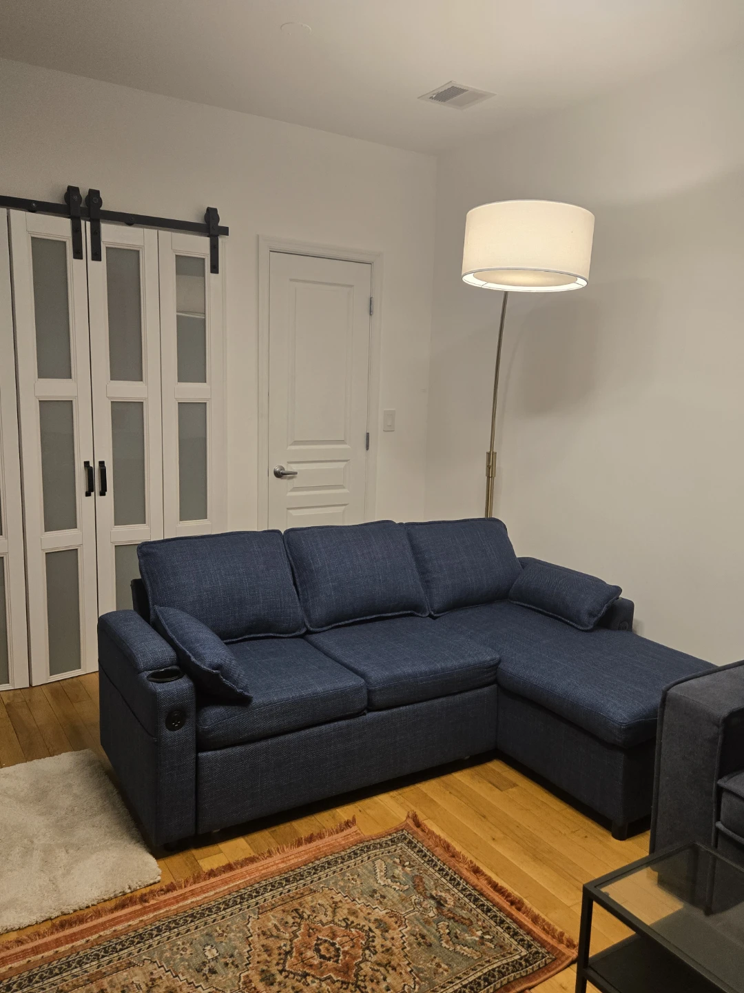 Blue Sectional Sofa Bed with Storage and Cup Holders - photo 3
