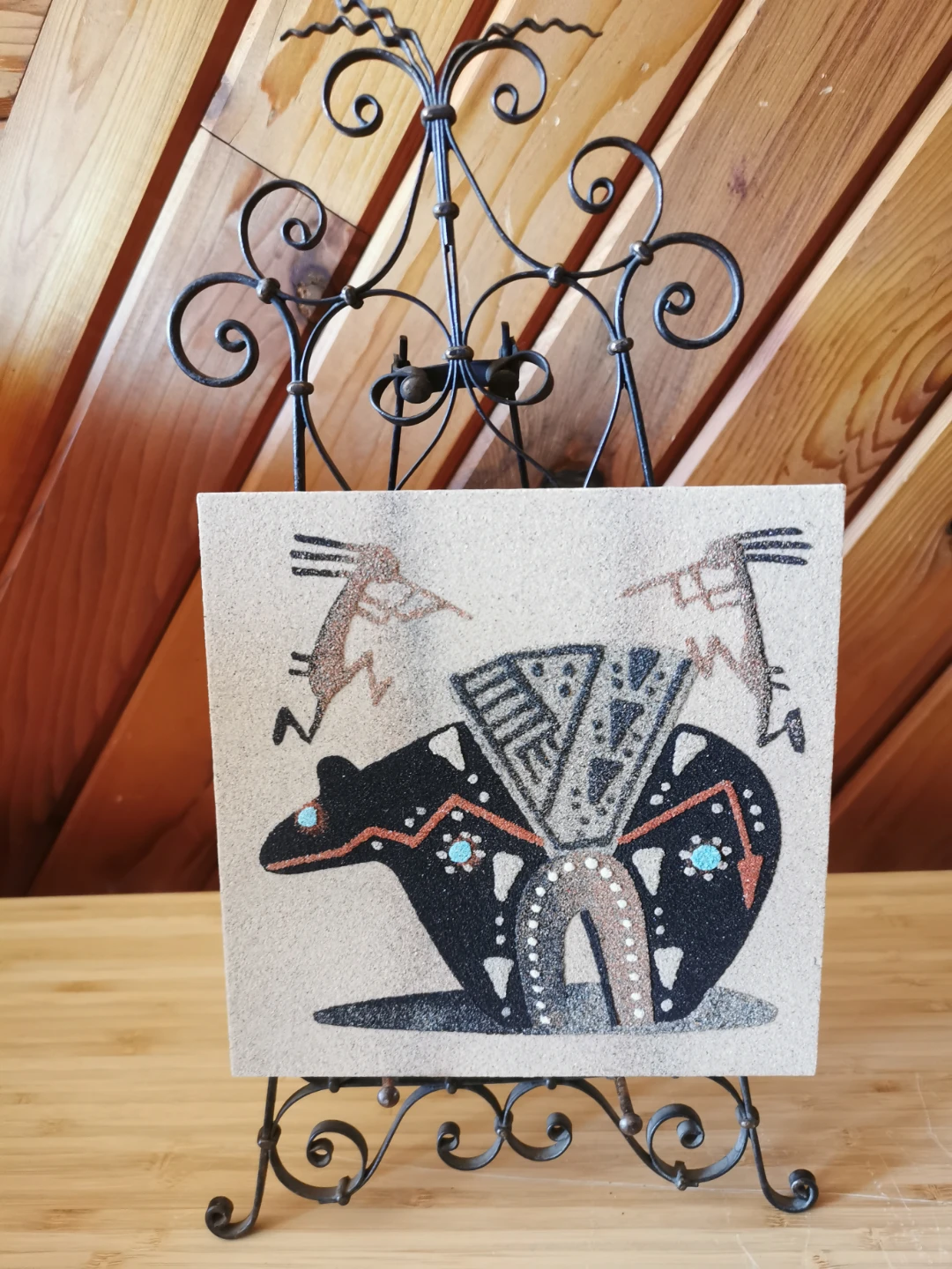 Vintage Navajo Sandpainting Bear & Kokopelli by Virginia Tyler - photo 2