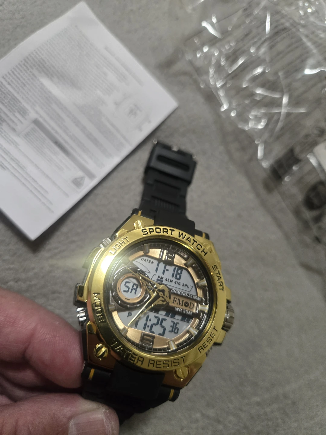 Sport Watch Gold Tone Digital Analog Dual Time WR 30M - photo 2