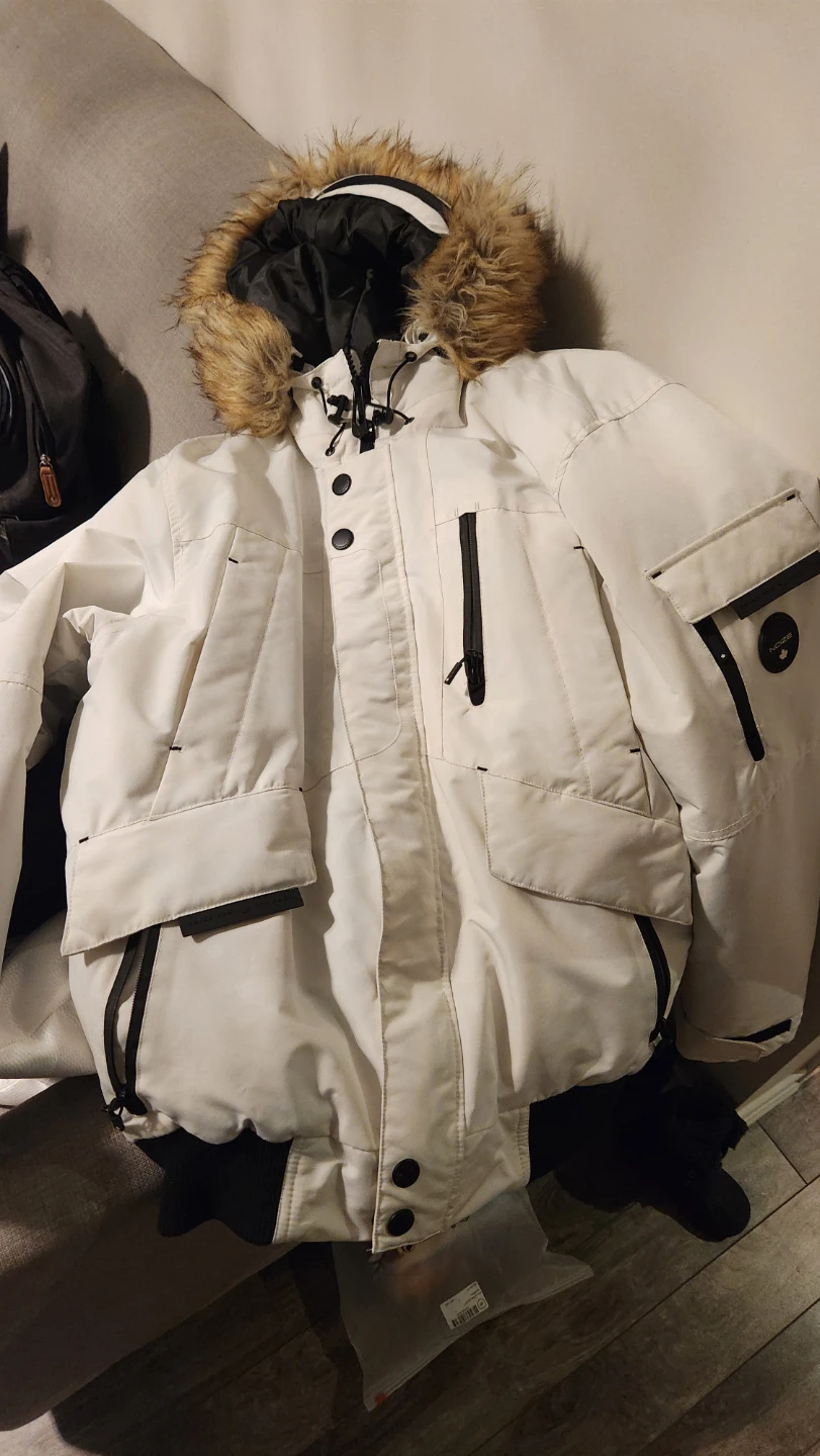 White Puffer Winter Jacket with Fur Hood