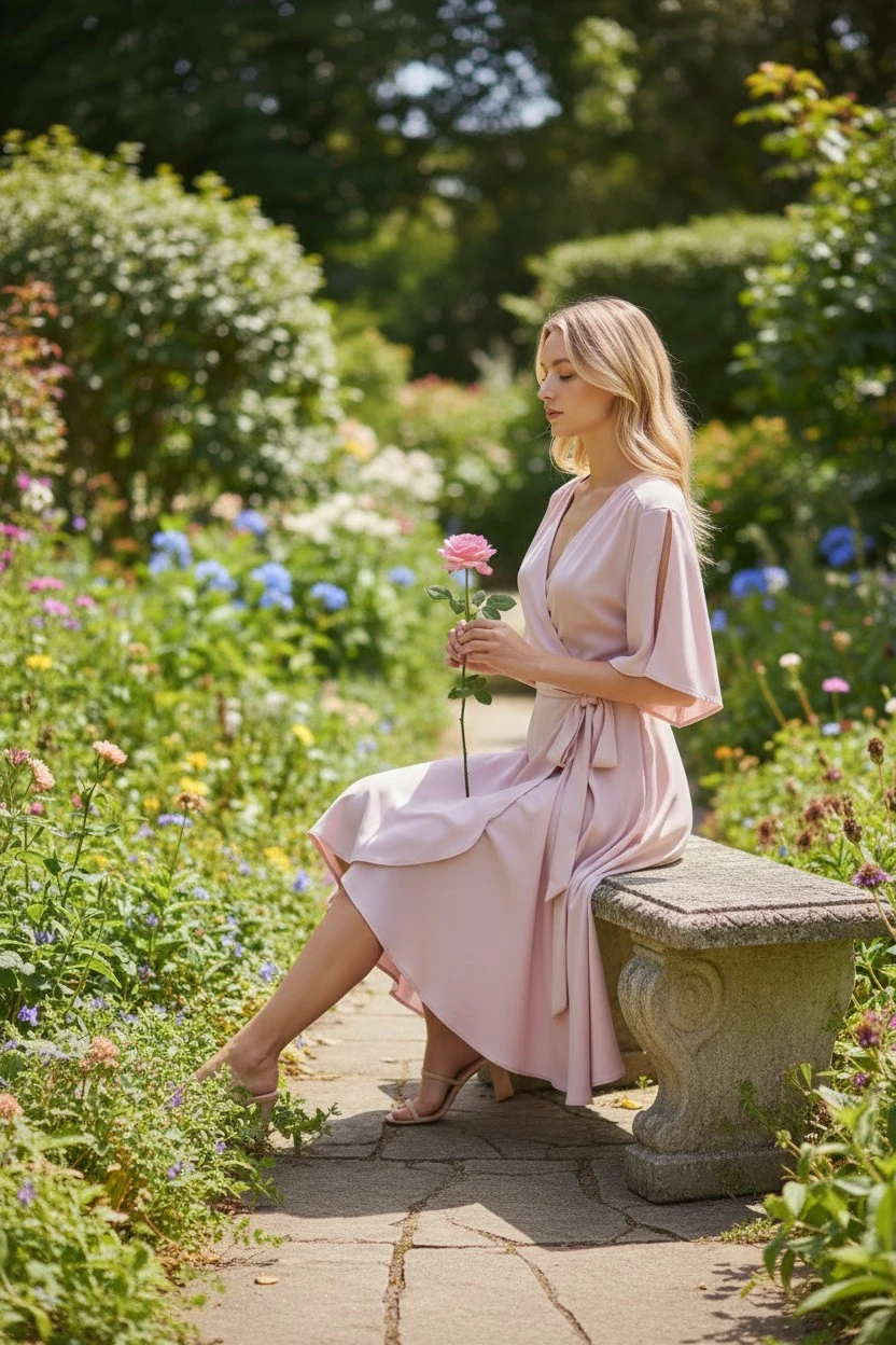 Pink Wrap Dress with Split Sleeves - photo 2