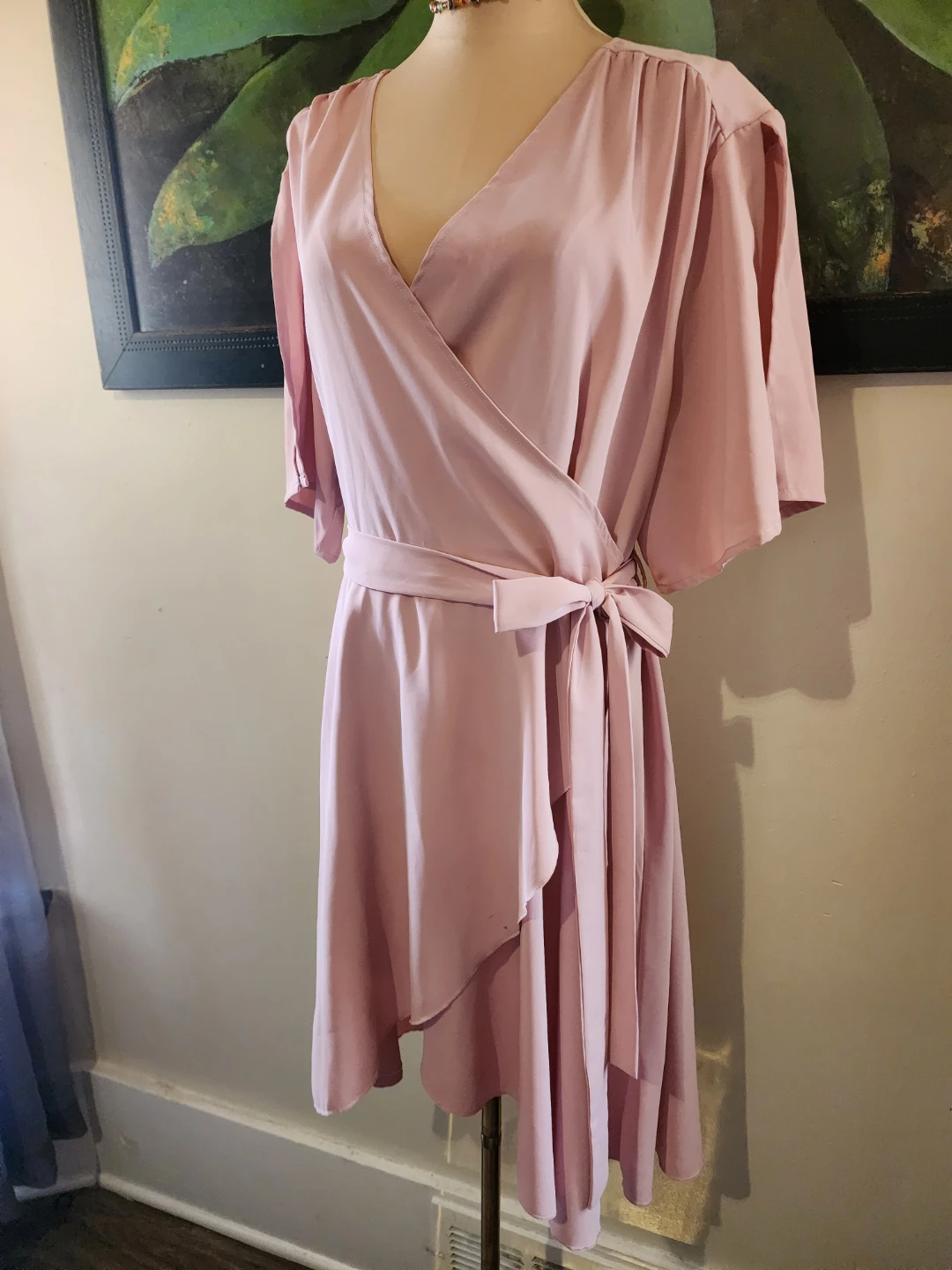 Pink Wrap Dress with Split Sleeves - photo 3