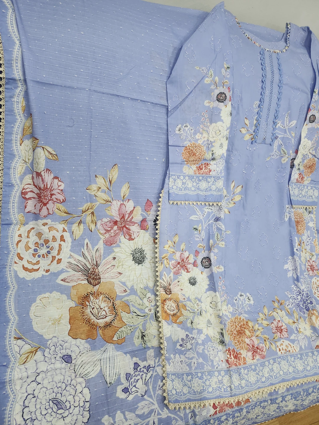 Ice-Blue Floral Print 3-Piece Niahat Suit - - photo 4