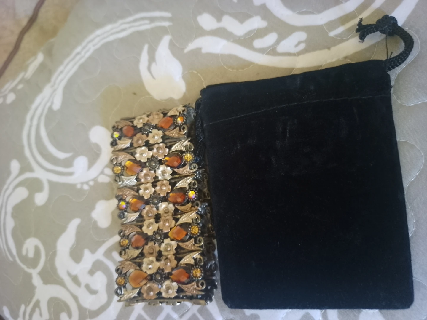 Art Deco Style Bracelet with Amber and Clear Rhinestones - photo 2
