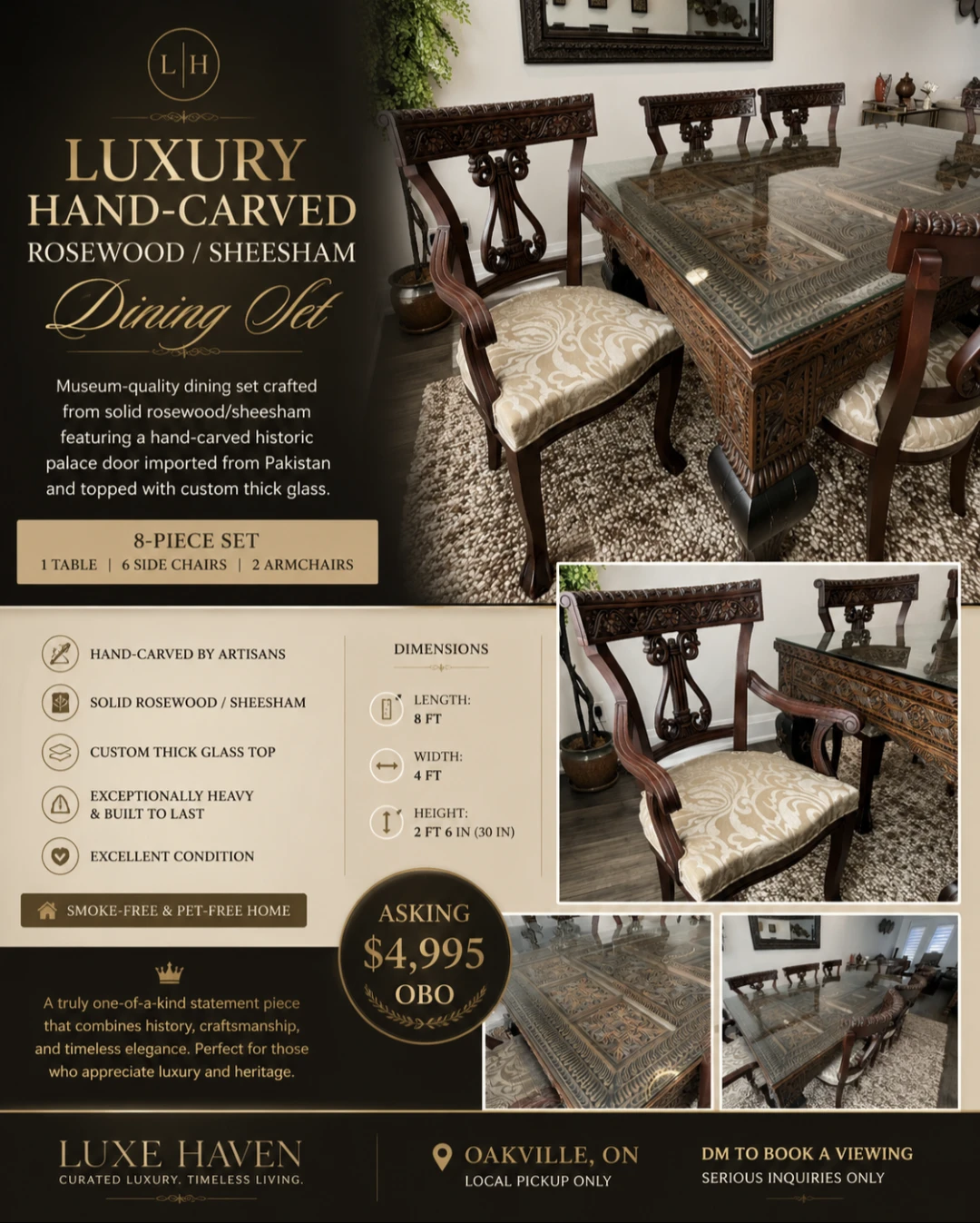 ✨ Luxury Hand-Carved Rosewood / Sheesham Dining Set ✨