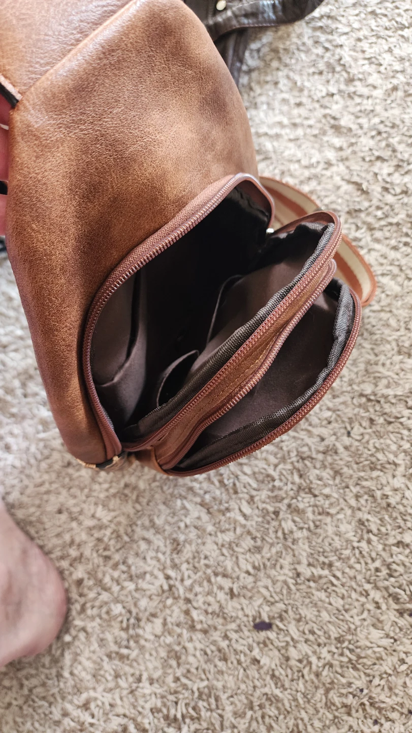 Brown Faux Leather Sling Bag with Leopard Print Accents - photo 2