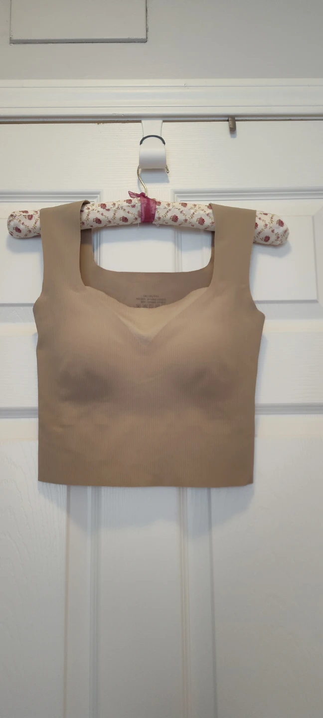 Ribbed Square Neck Crop Top - Tan