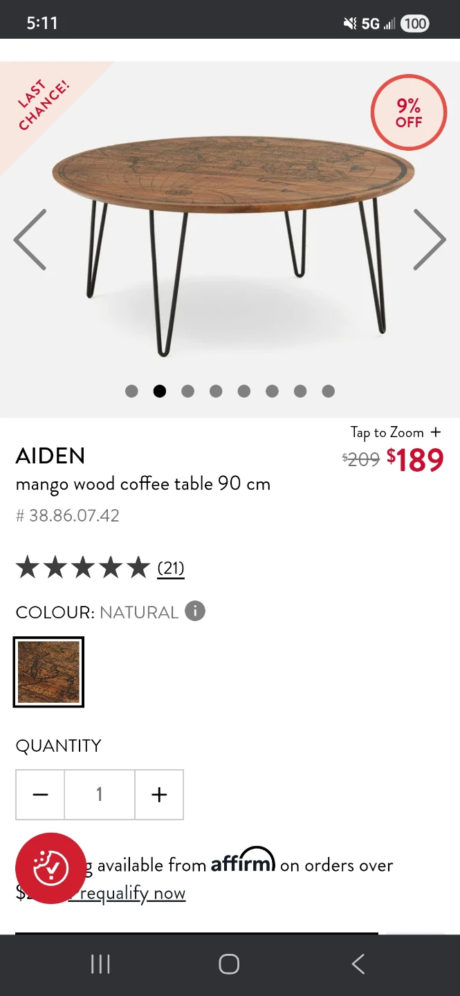 AIDEN Mango Wood Coffee Table - 90 cm - photo 4
