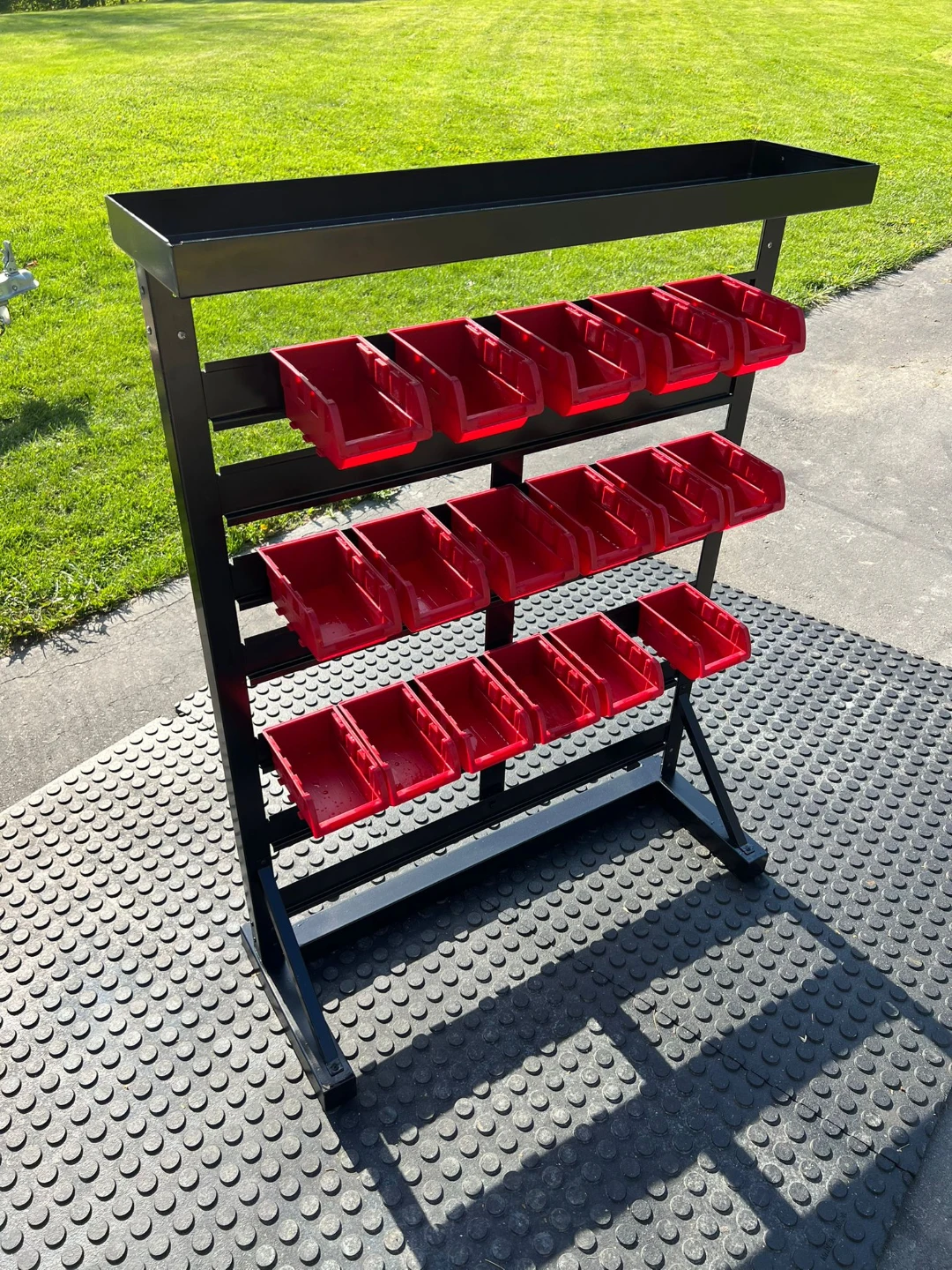 Black Parts Bin Organizer Rack with Red Bins - photo 2