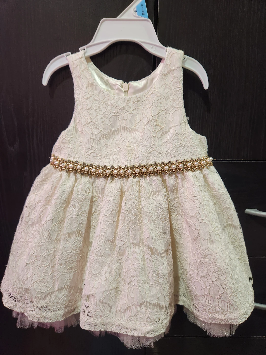 Cream Lace Dress with Pearl Belt