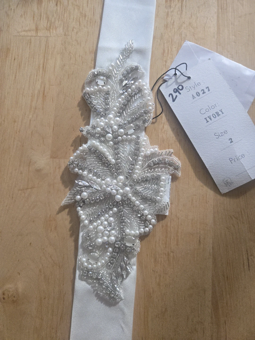 Justin Alexander Ivory Embellished Bridal Sash - Size 2