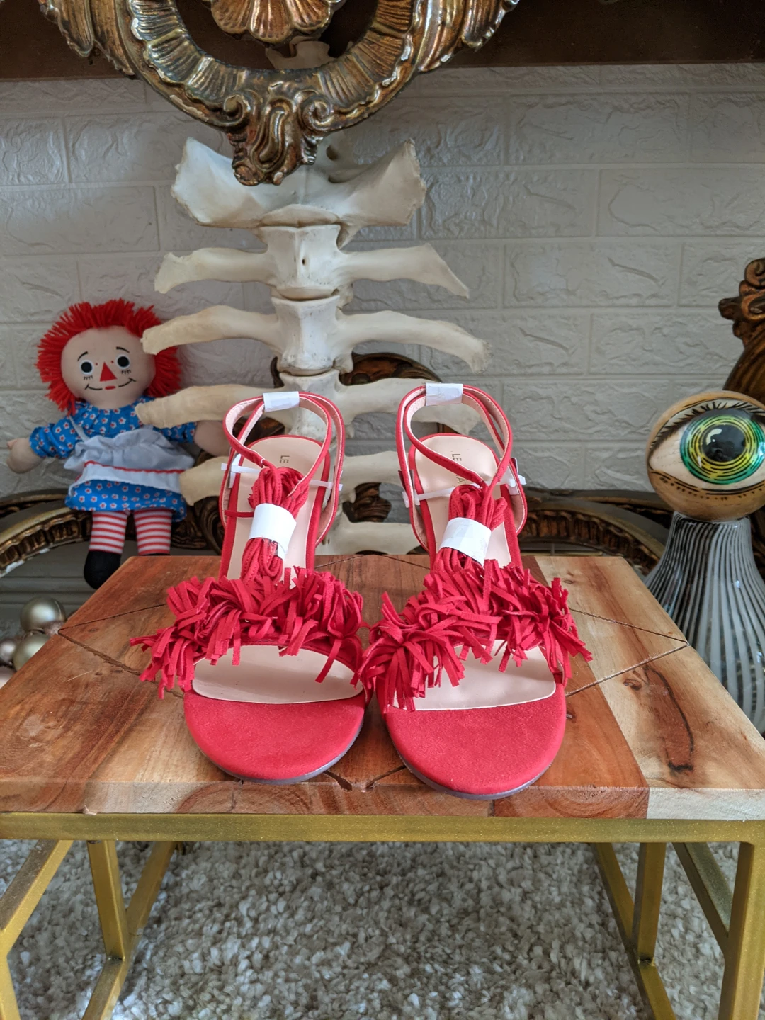 Le Château Red Suede Fringe Heels Size 8