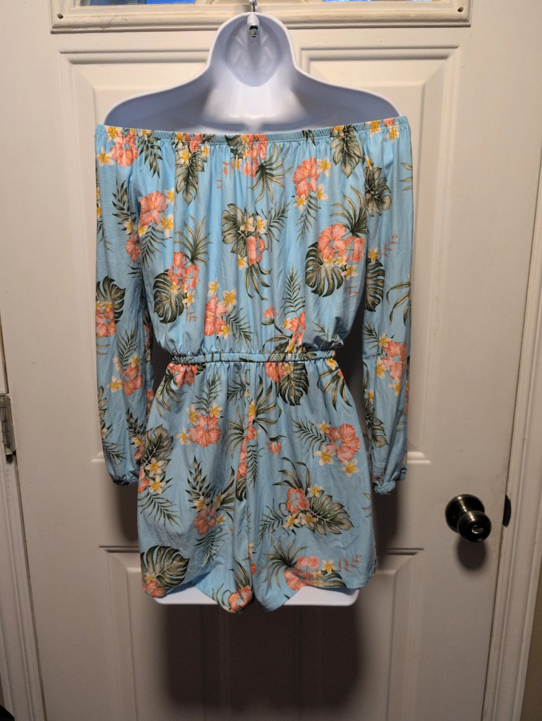 Light Blue Floral Off-the-Shoulder Romper - photo 5