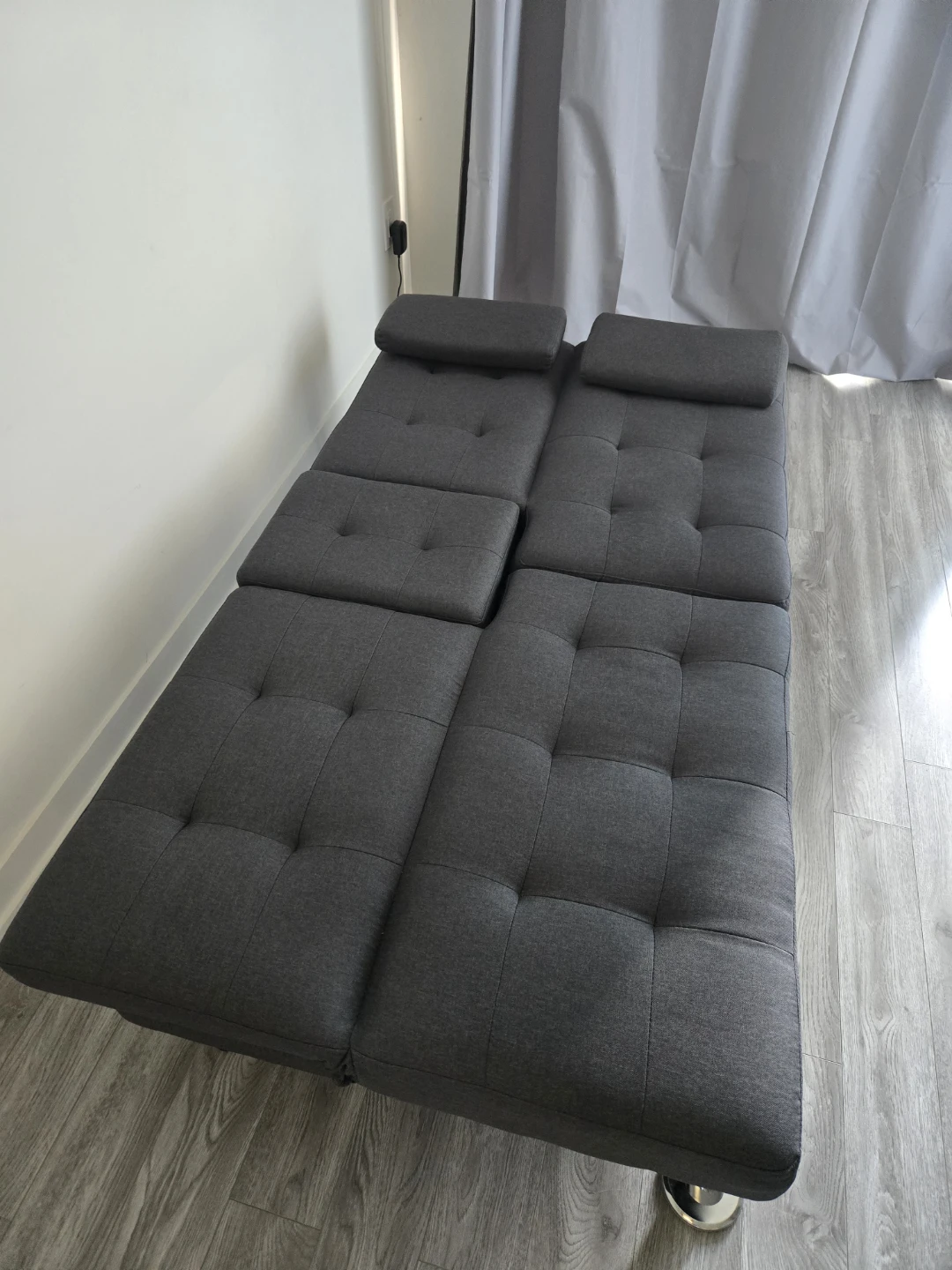 Grey Convertible Sofa Bed with Cup Holders - photo 4