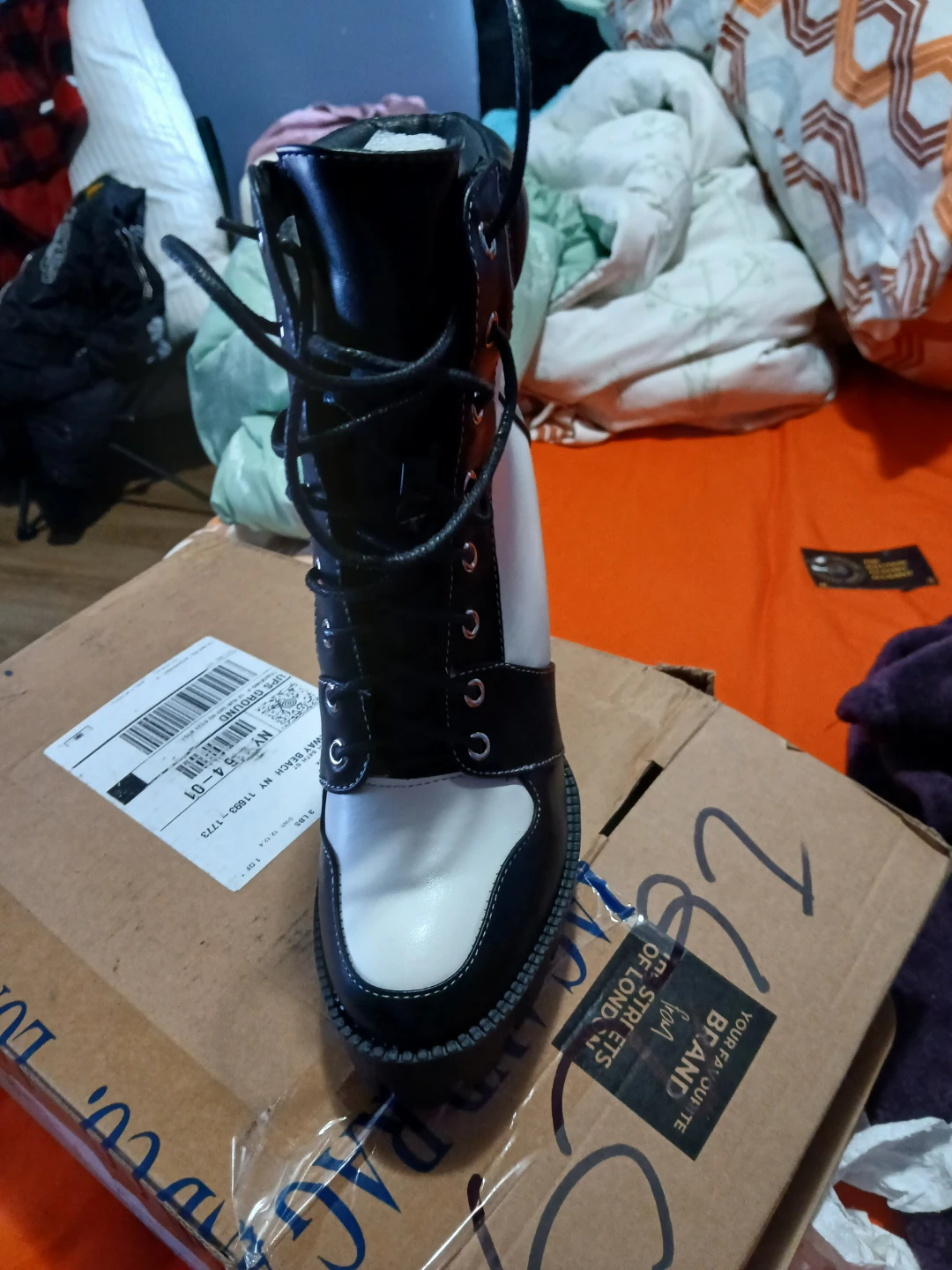 Black & White Lace-Up Block Heel Boots - photo 2