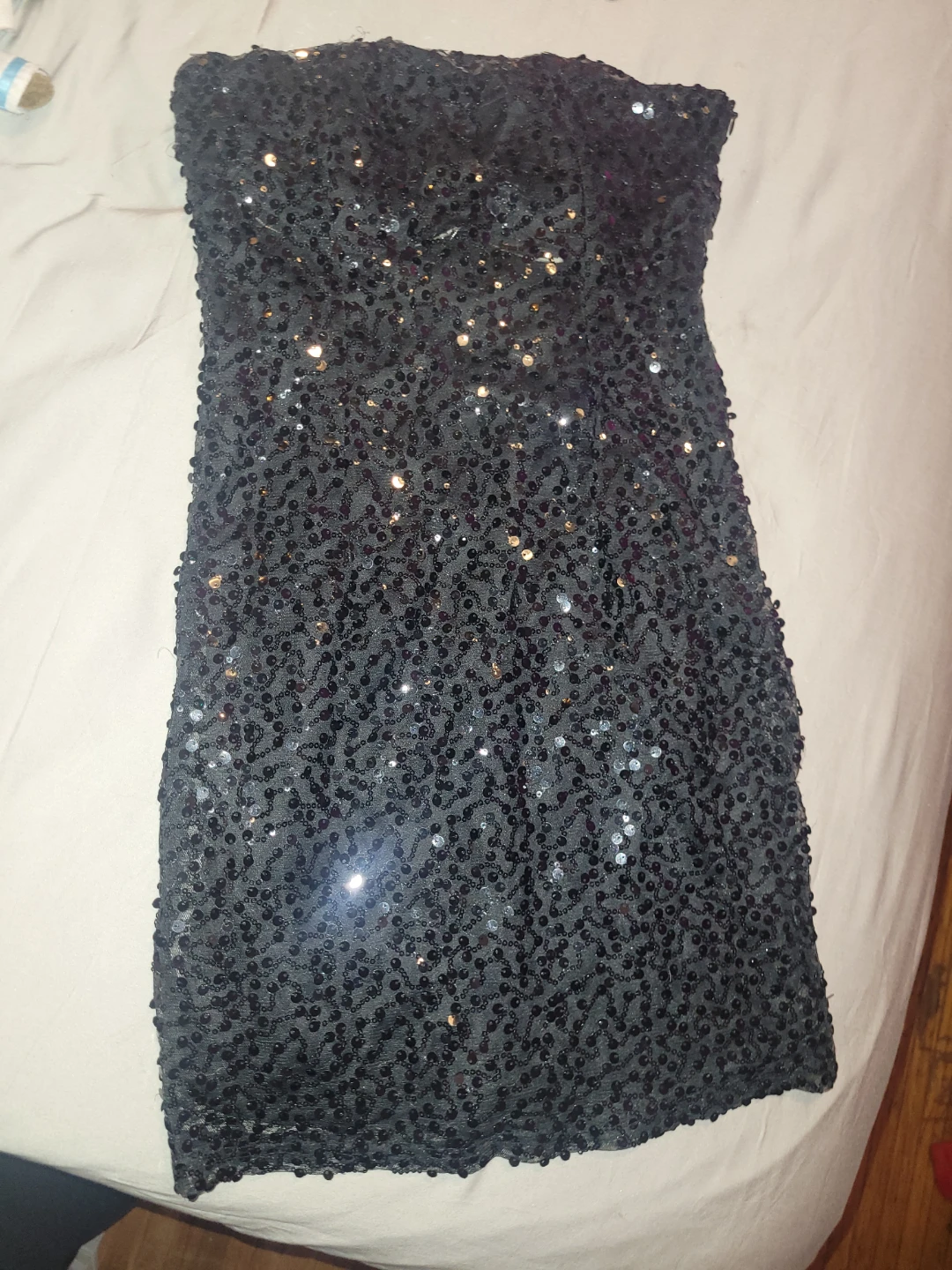 Black Sequin Strapless Dress