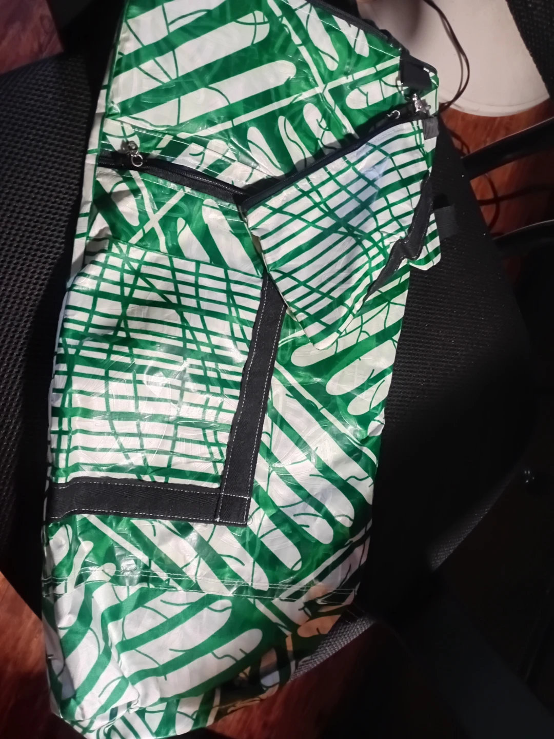 Green and White Striped Tote Bag