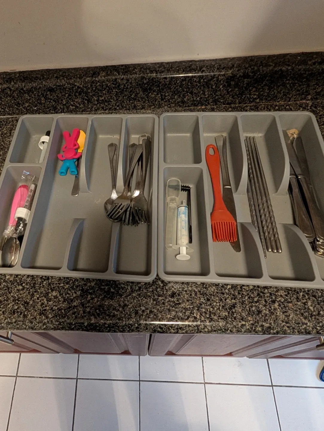 2 Grey Plastic Cutlery Organizer Trays