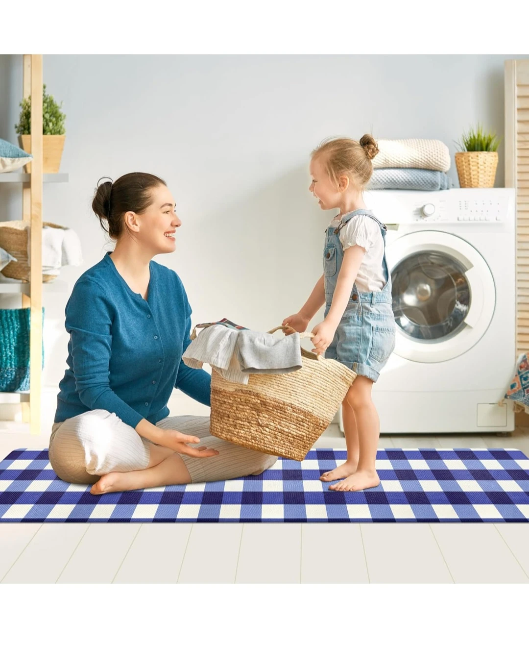Navy Blue and White Buffalo Plaid Kitchen Mat - photo 5