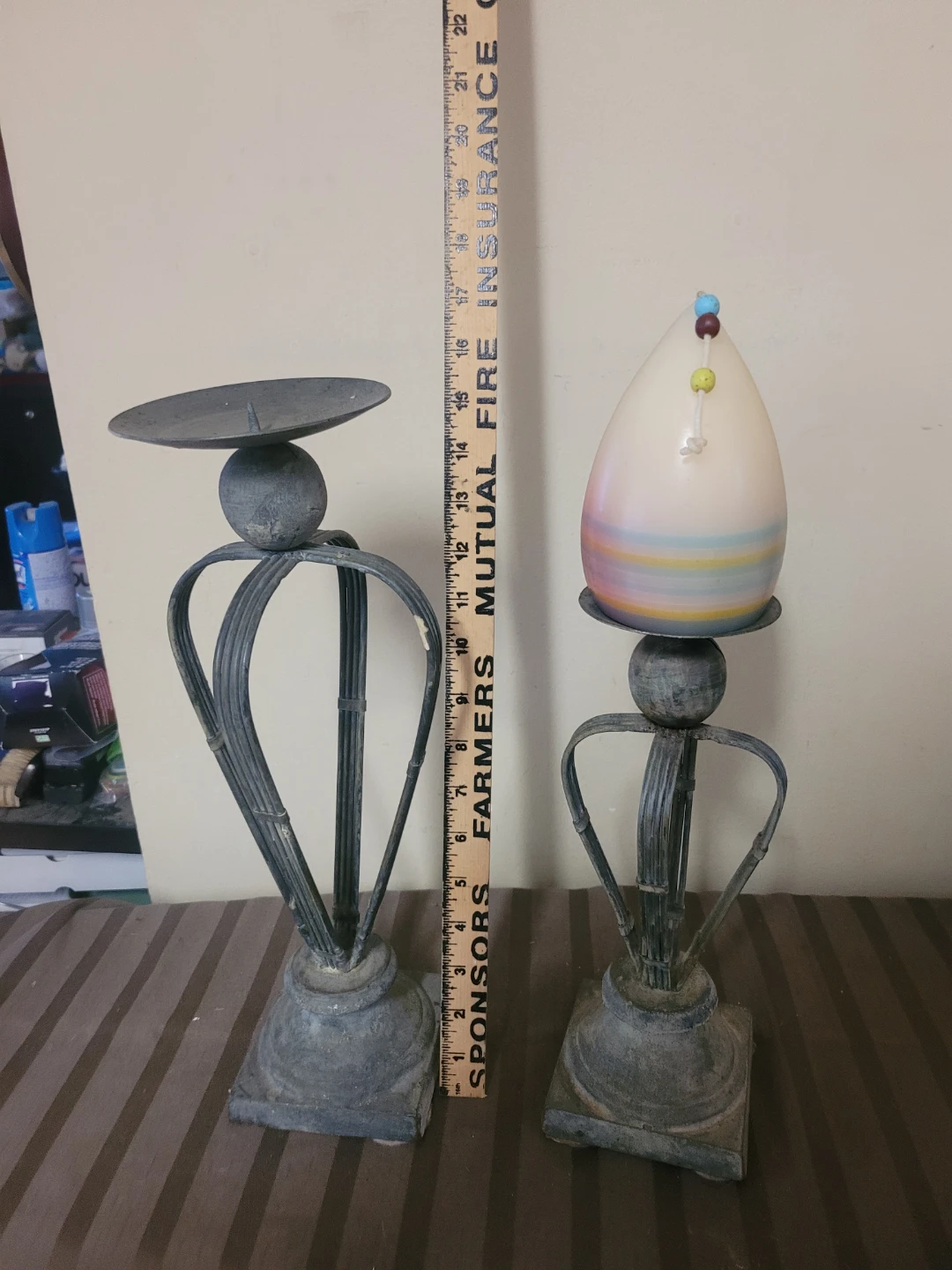 2 Metal Candle Holder Stand with Pear Shape Candle - photo 2