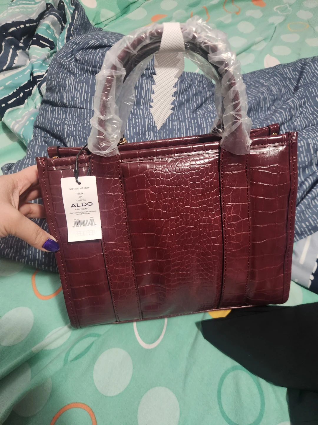 ALDO Structured Tote Bag - Burgundy Crocodile Embossed