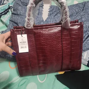 ALDO Structured Tote Bag - Burgundy Crocodile Embossed