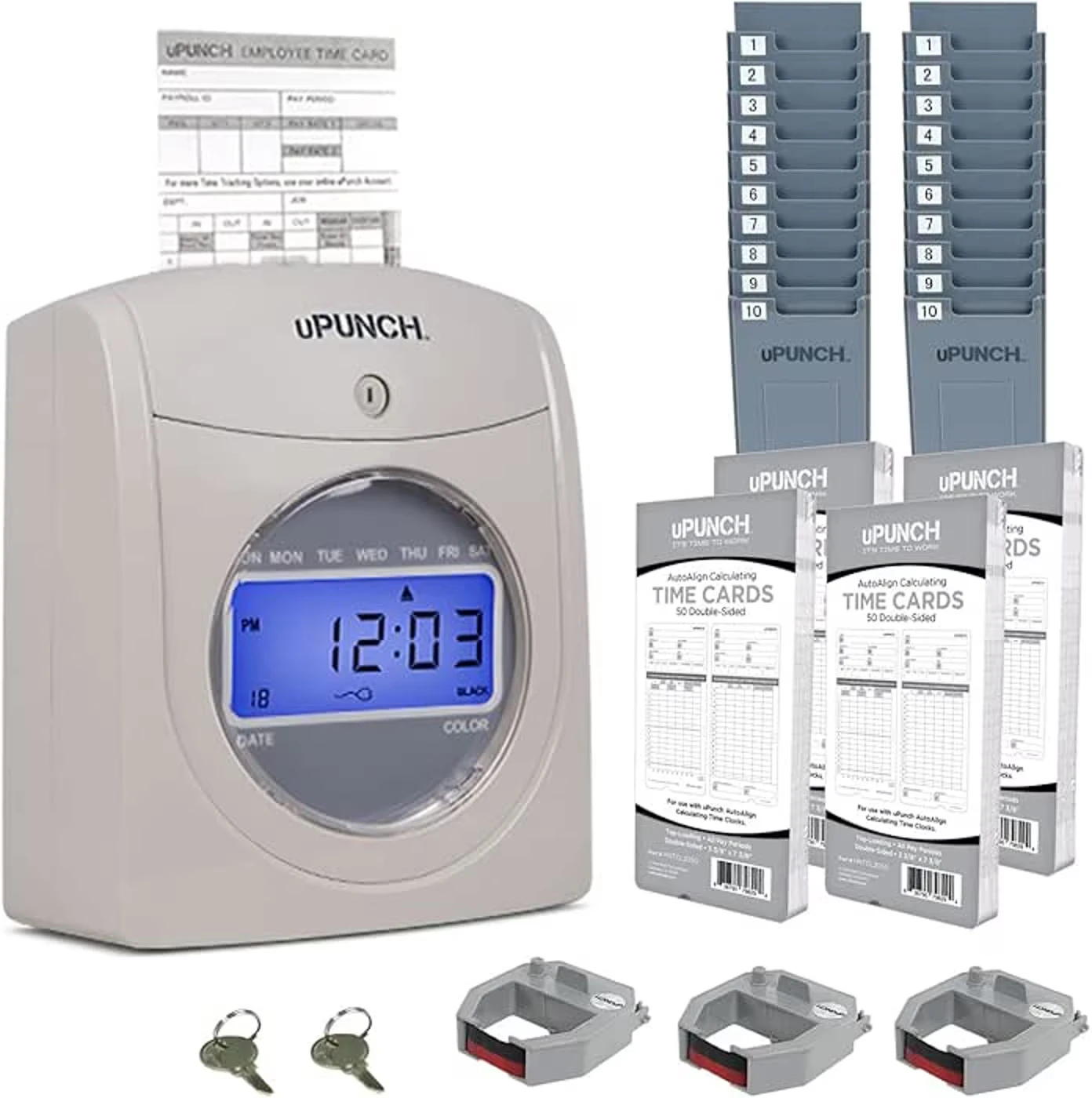 UPUNCH Employee Time Clock System with Time Cards and Racks