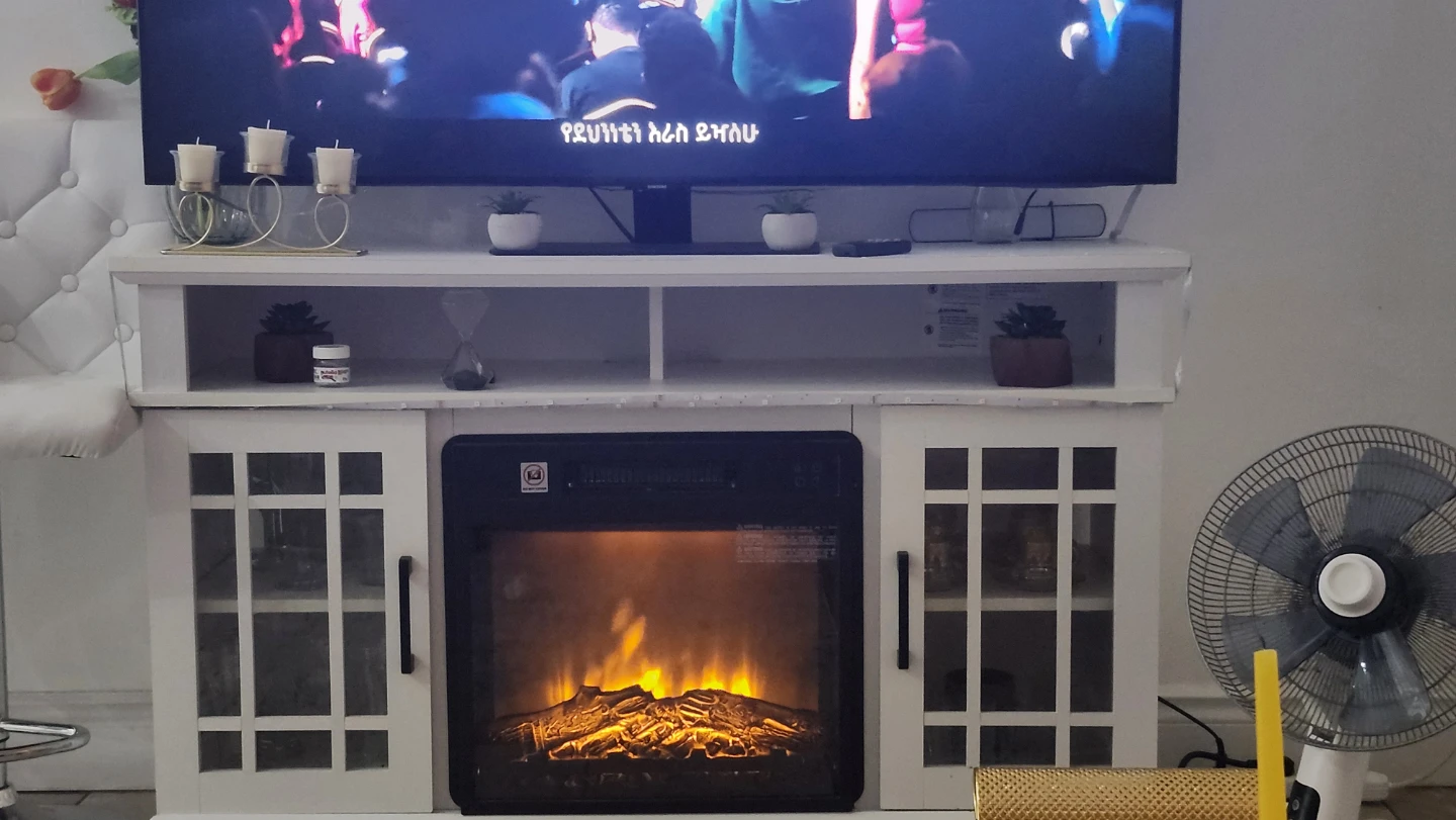 White Electric Fireplace Media Console