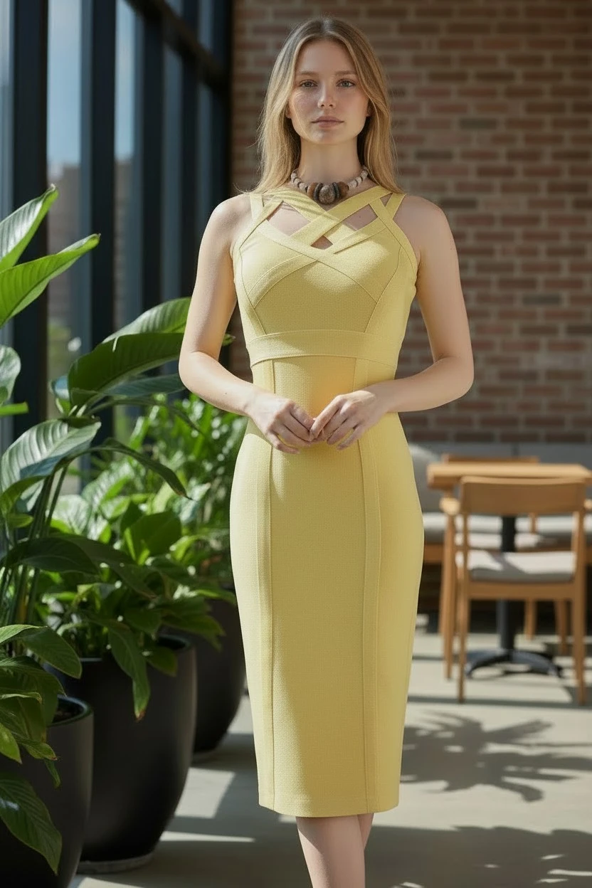Yellow Sleeveless Bodycon Midi Dress - photo 2