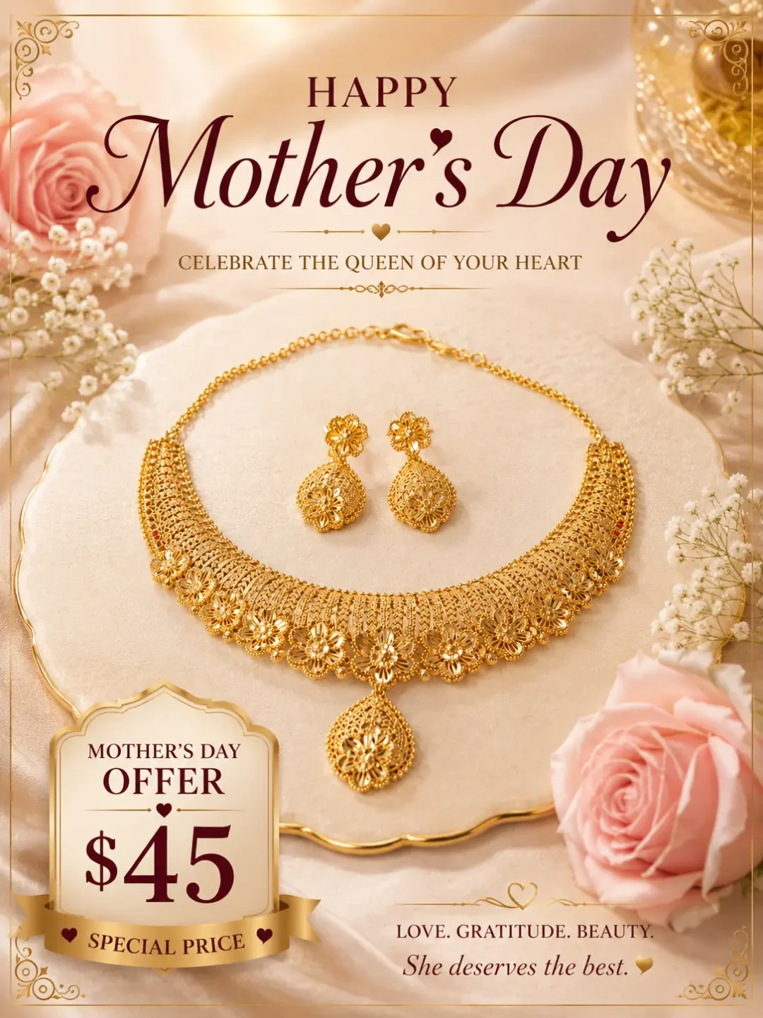 Gold Necklace and Earring Set