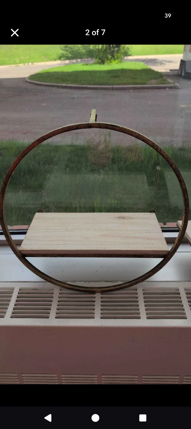 Set of 2 Gold Round Wall Shelves with Wood - photo 2