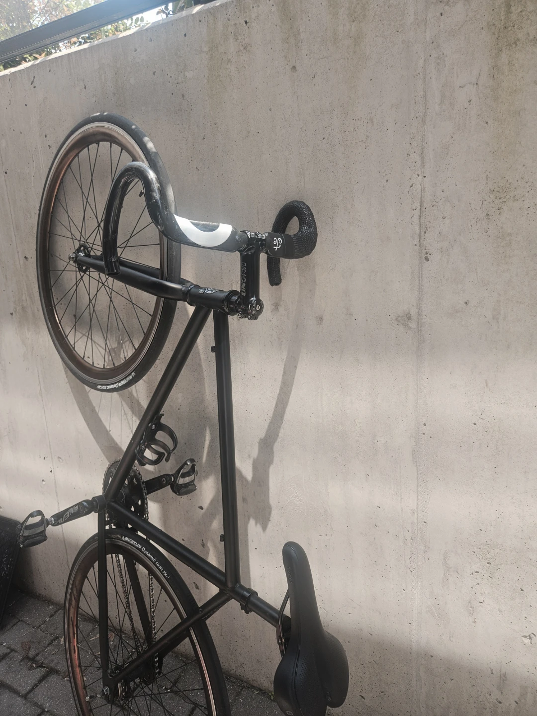 Black Fixie Bike with Wood-Coloured Rims
