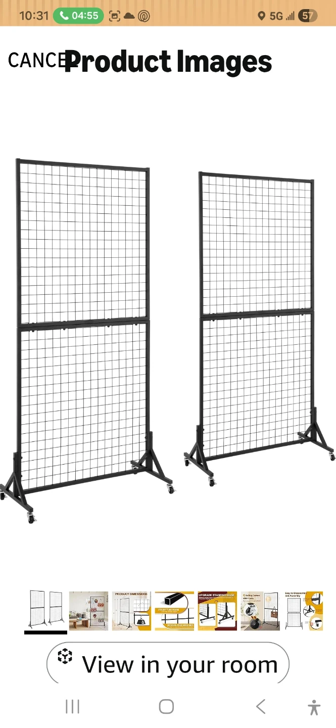 2 Black Metal Grid Room Divider with Wheels