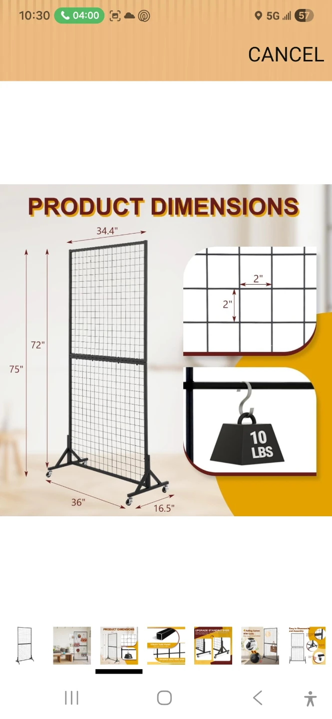 2 Black Metal Grid Room Divider with Wheels - photo 2