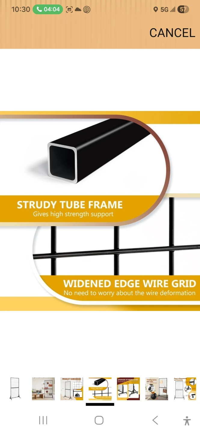 2 Black Metal Grid Room Divider with Wheels - photo 3