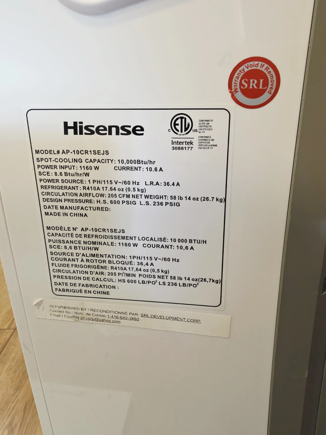 Hisense AP-10CR1SEJS Portable Air Conditioner - photo 3