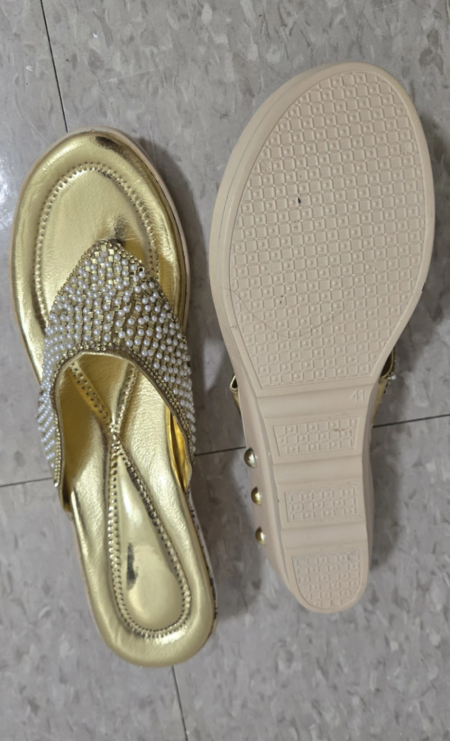 Gold Embellished Wedge Sandals - photo 3