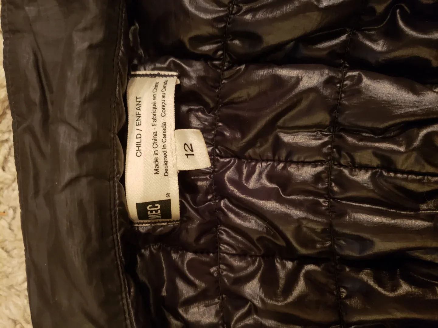 MEC Puffy Jacket - Child Size 12 - Black - photo 2