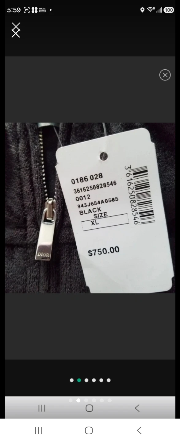 Dior Black Velour Zip Polo Shirt XL - photo 2