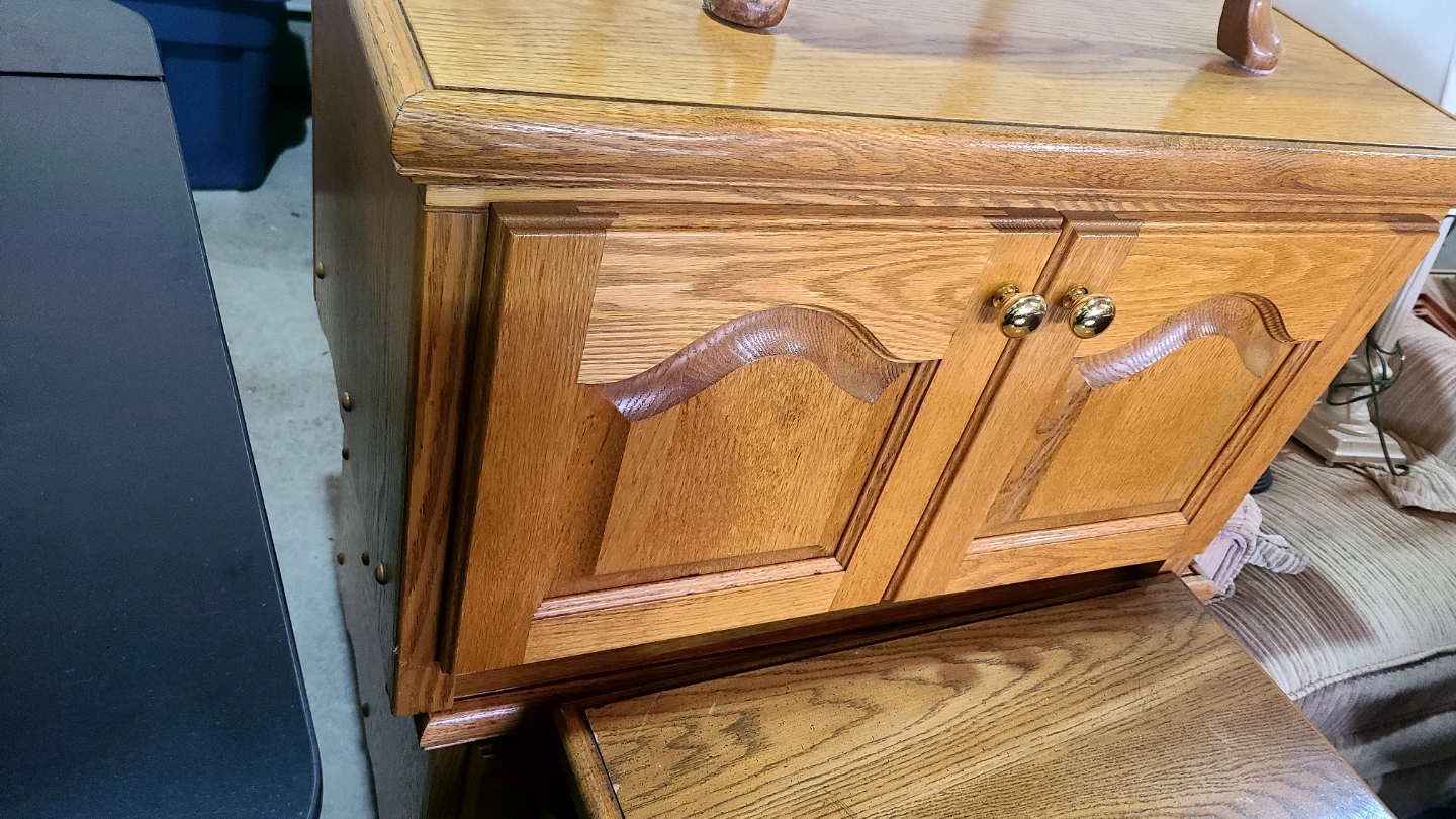 Oak Wood Side Cabinet with Gold Knobs