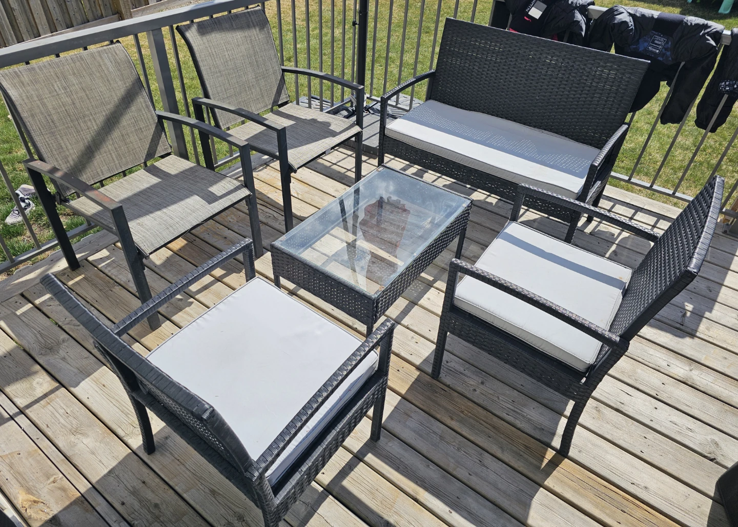 Outdoor Patio Set - 3 Piece Wicker Furniture with Glass Table