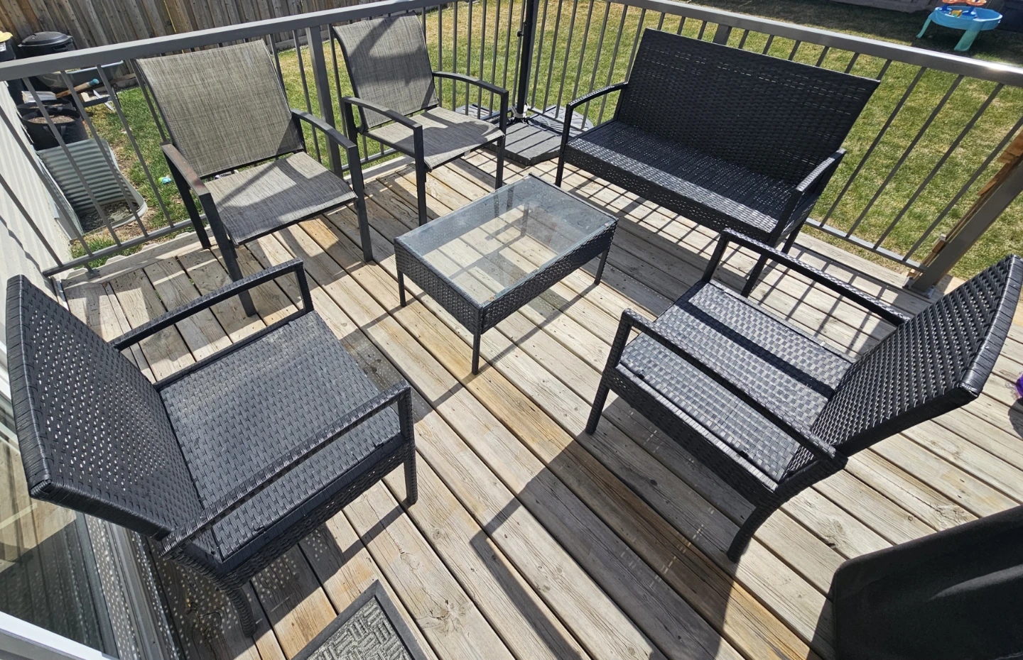 Outdoor Patio Set - 3 Piece Wicker Furniture with Glass Table - photo 5