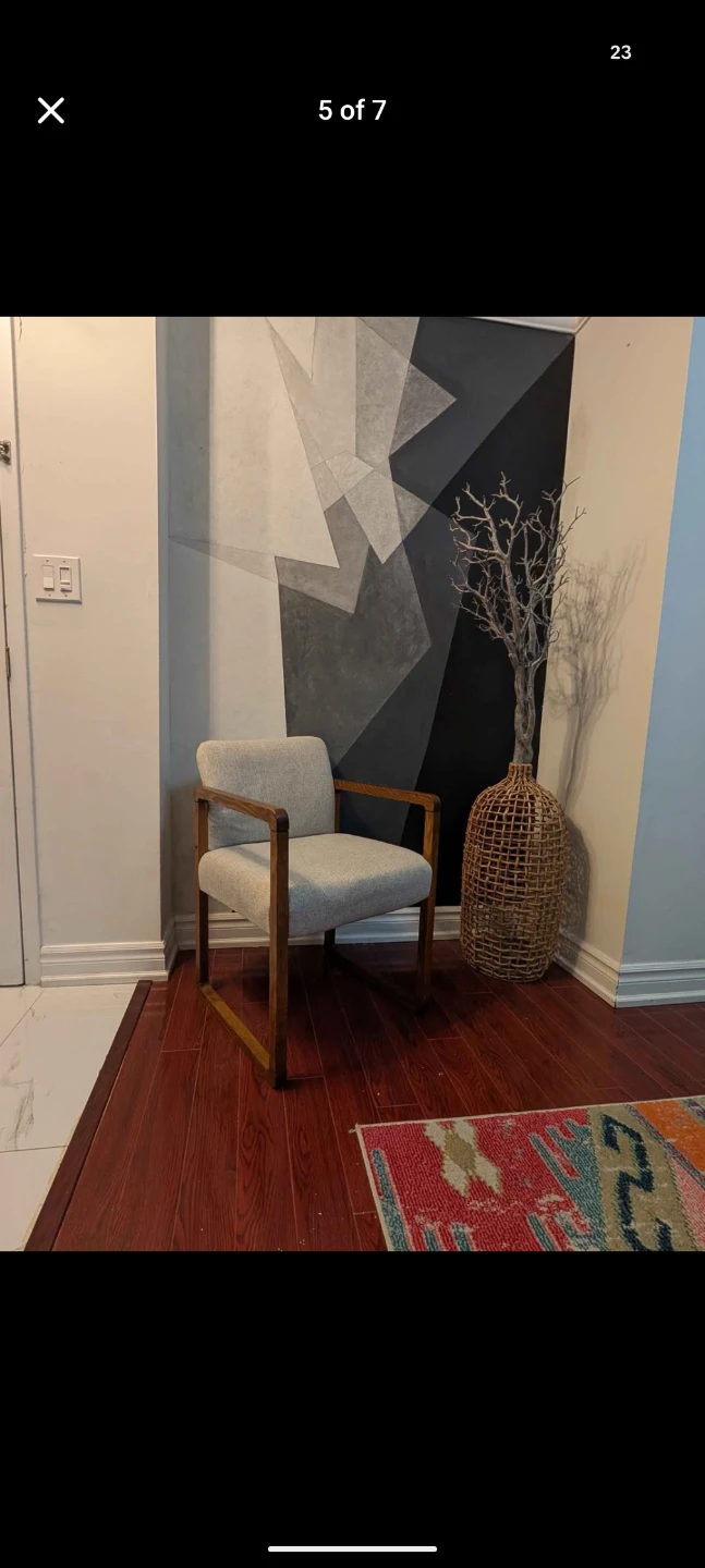 MCM Armchair with wood frame and light grey fabric - photo 3