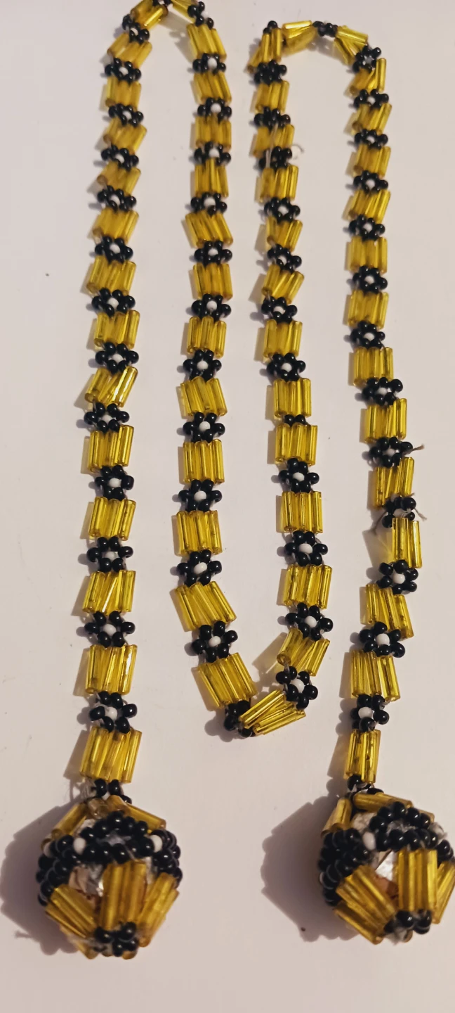Unique Beaded Lariat Necklace with Gold & Black Flowers - photo 4