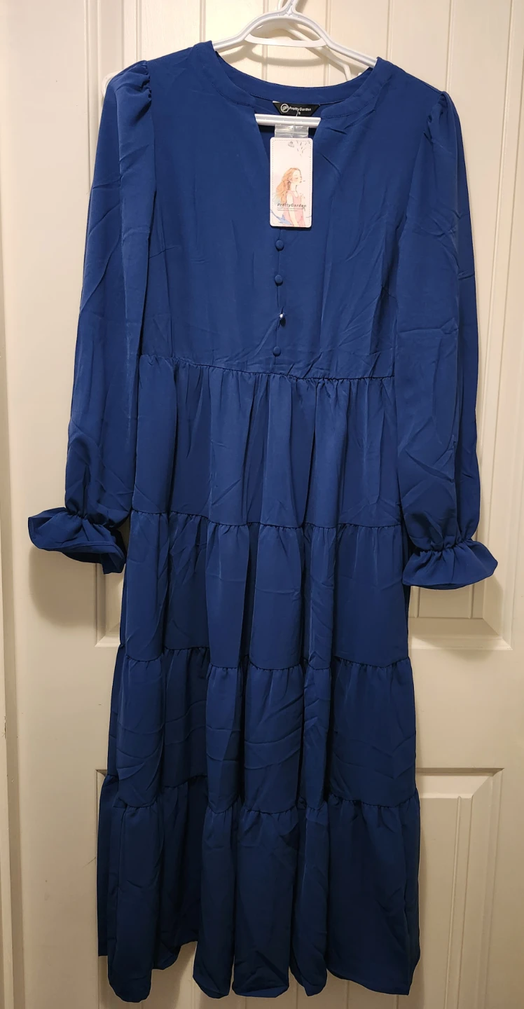Pretty Garden Blue Tiered Midi Dress Size S